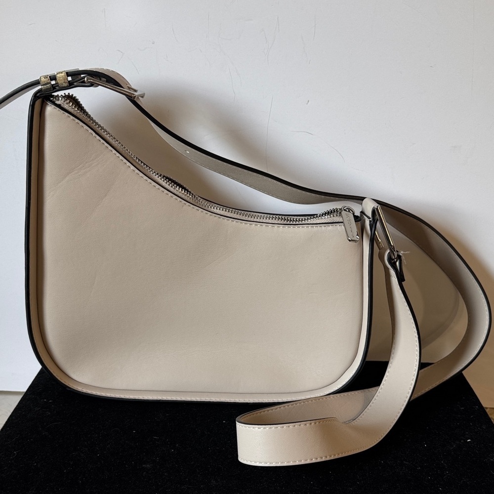 BCBGeneration Crescent Saddlebag Crossbody Purse Stone Beige Faux Leather - Picture 2 of 9